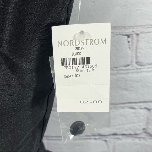 Taylor Nordstrom Black Striped Fit Flare Lined Belted Dress Size 12R Skater NWT - Picture 6 of 10